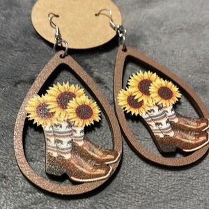 Cowgirl Sunflower Cowboy Boots Statement Pierced Earrings!